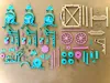 Gears and shafts (purple PETG parts)