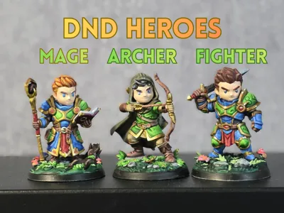 DnD Minitures - Figher, Archer, Mage