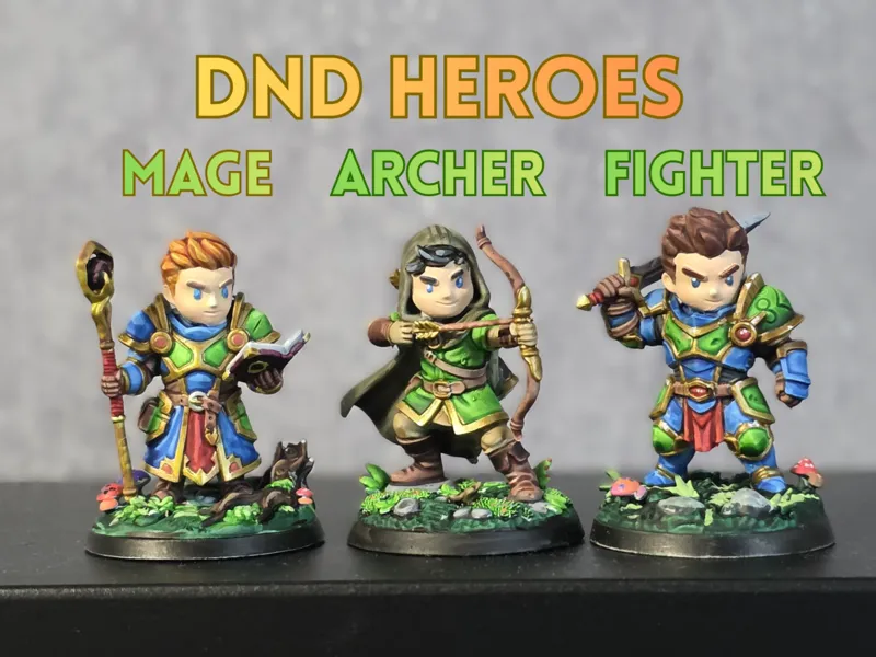 DnD Minitures - Figher, Archer, Mage