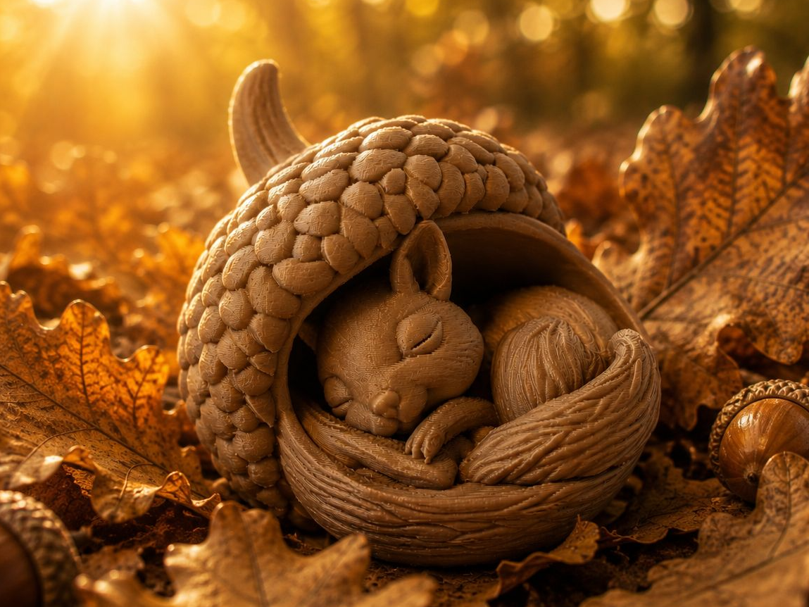 Sleeping Squirrel in Acorn Woodland Autumn Decor