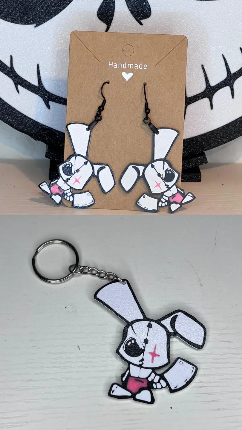 Evil Bunny Earrings and Keychain view 3
