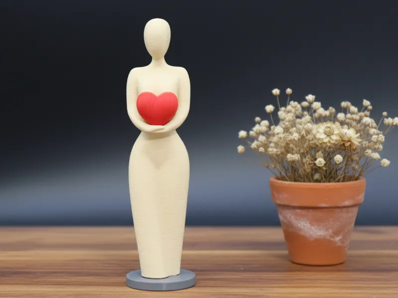 Woman Holding Heart Sculpture