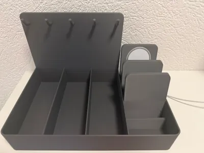Storage tray for keys and smartphone