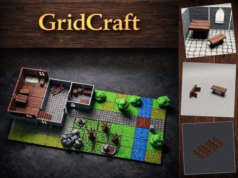 GridCraft – Wooden Bench Set