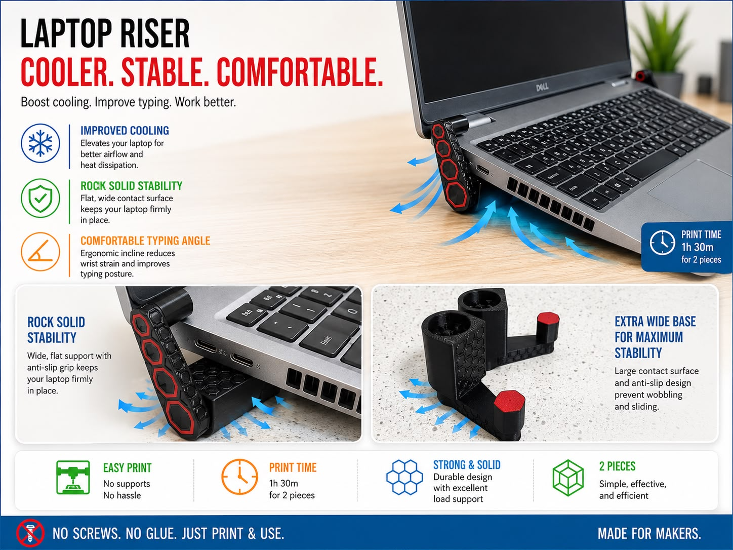 Rock-Solid Laptop Riser | Easy Print | No Supports
