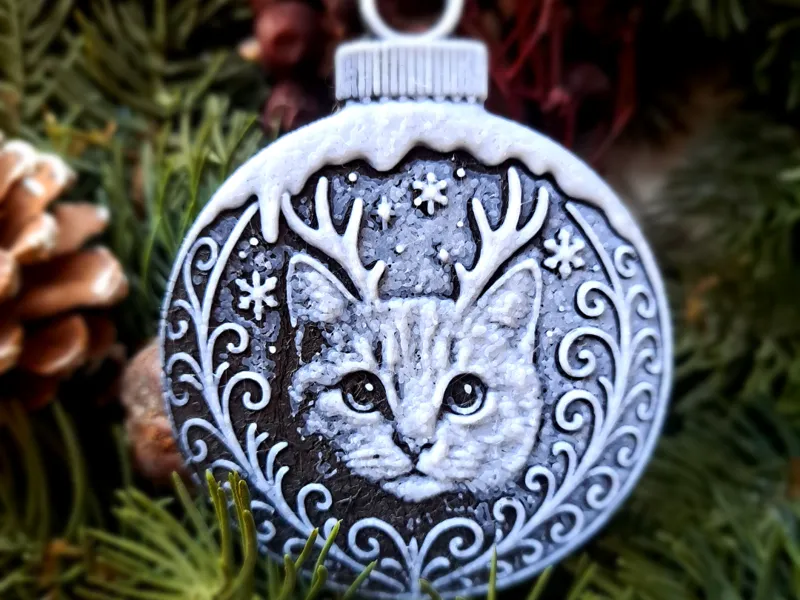 Christmas Tree Ornament Cat with Antlers