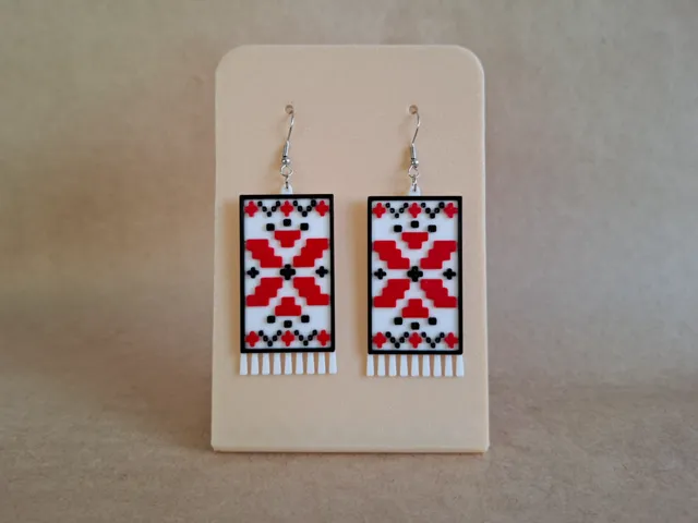 Ukrainian Pixel Art Earrings – Towel Pattern