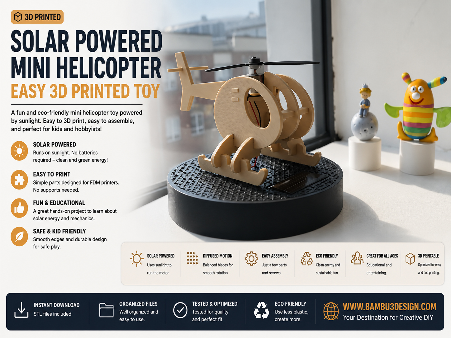 Solar Powered Mini Helicopter –Easy 3D Printed Toy