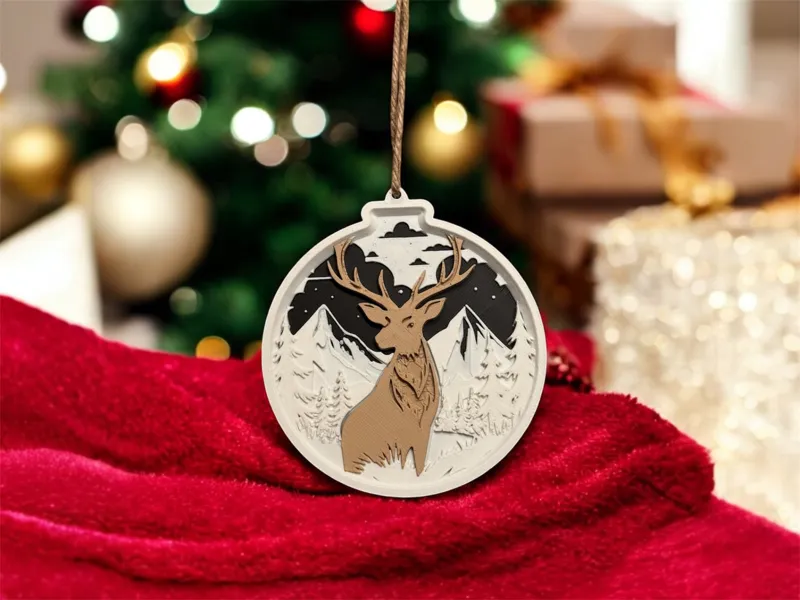 Christmas Ornament – Deer in Mountain Scene