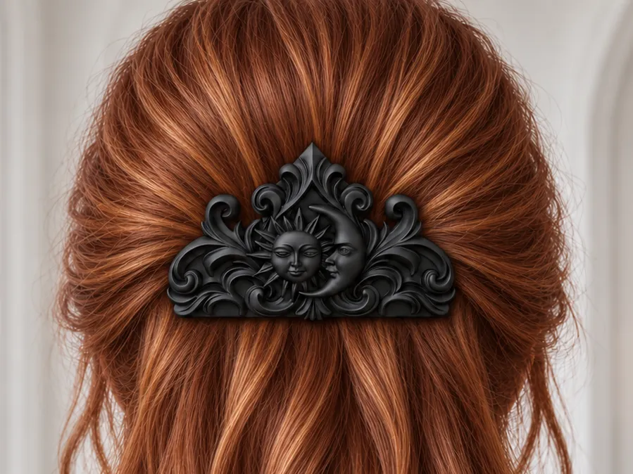 Goth Sun & Moon Baroque Hairpin Clip - Free 3D Print Model - MakerWorld