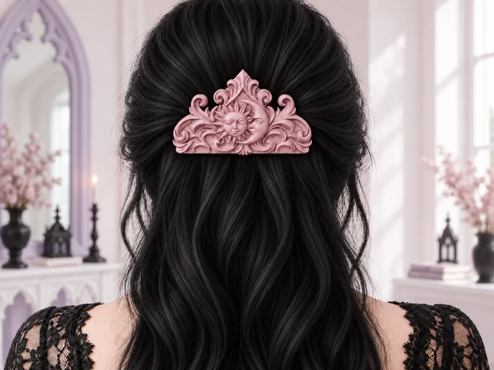 Goth Sun & Moon Baroque Hairpin Clip - Free 3D Print Model - MakerWorld