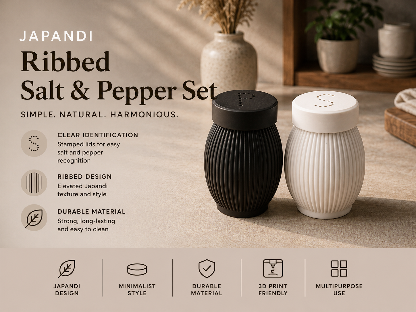 Japandi Ribbed Salt & Pepper Set