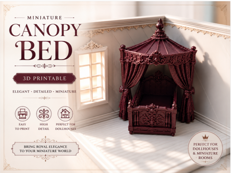Victorian Canopy Bed – Dollhouse Bedroom Furniture