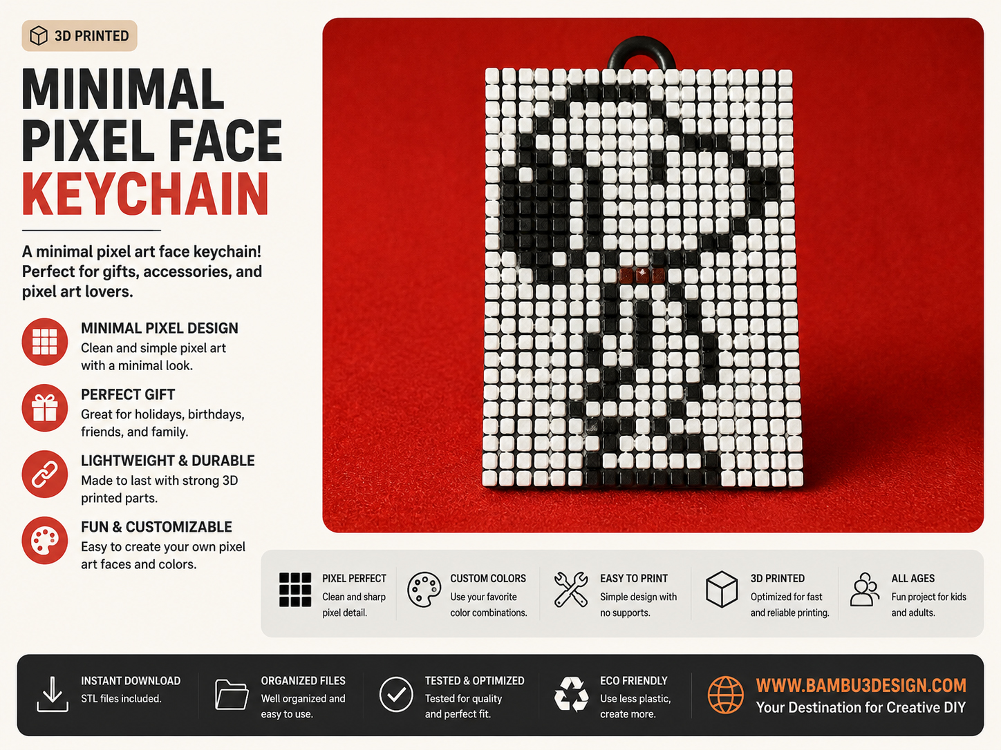 Minimal Pixel Face Keychain
