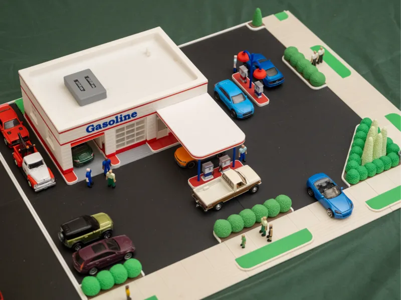 corner gas station diorama playset