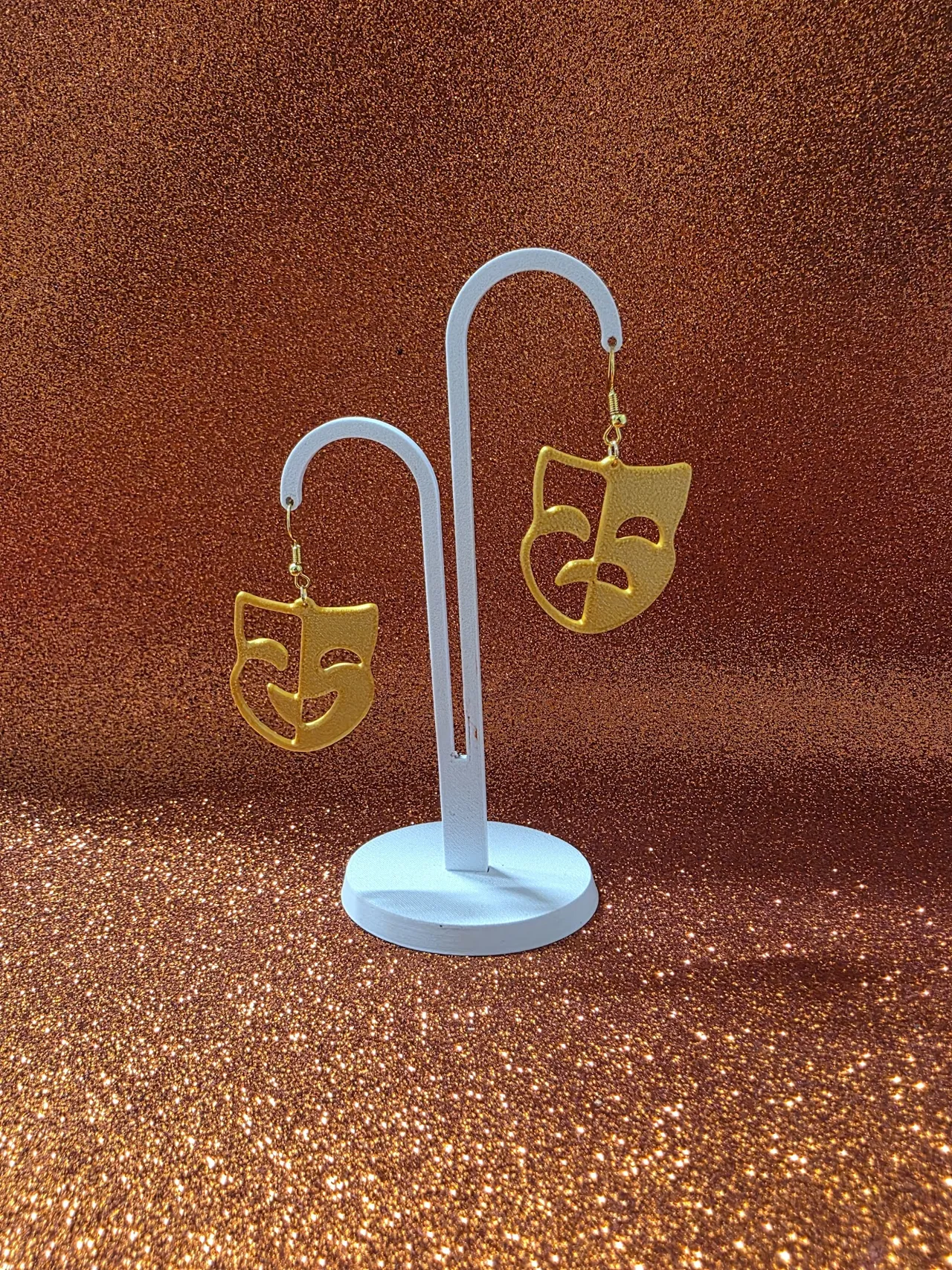 Happy-sad mask earrings view 3