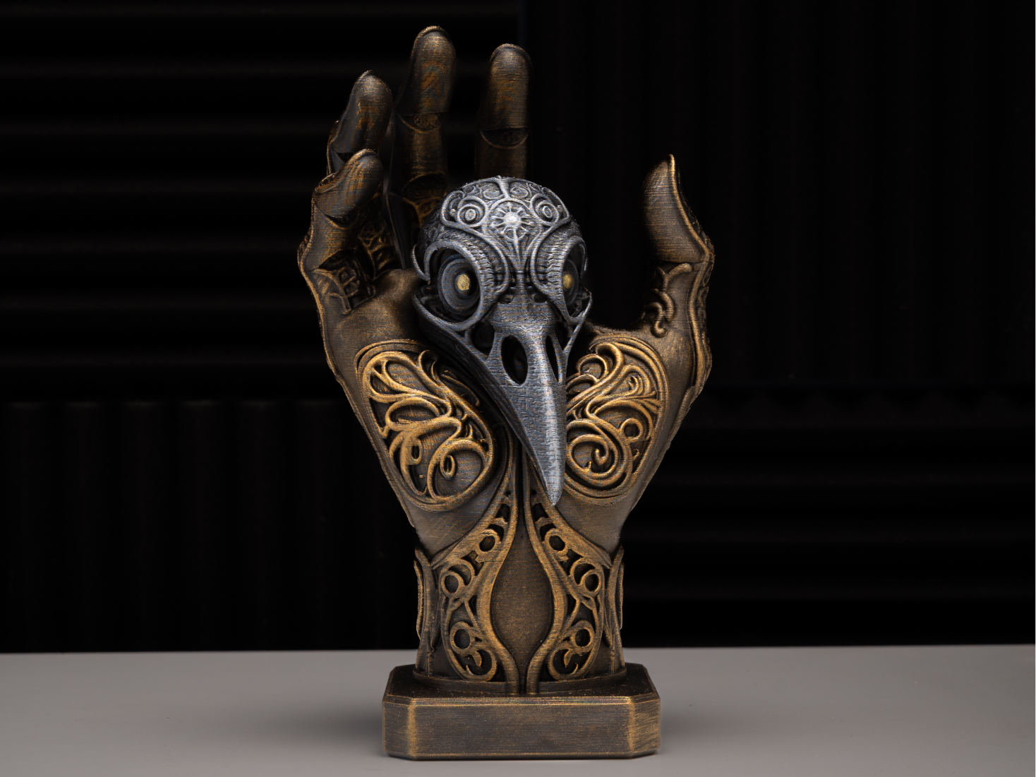 Ornamental Hand Raven Skull