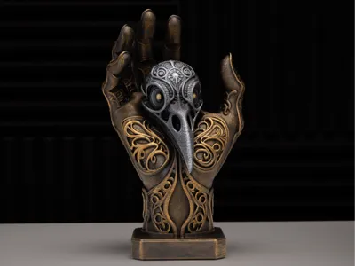 Ornamental Hand Raven Skull
