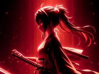 Girl with katana red aura hueforge