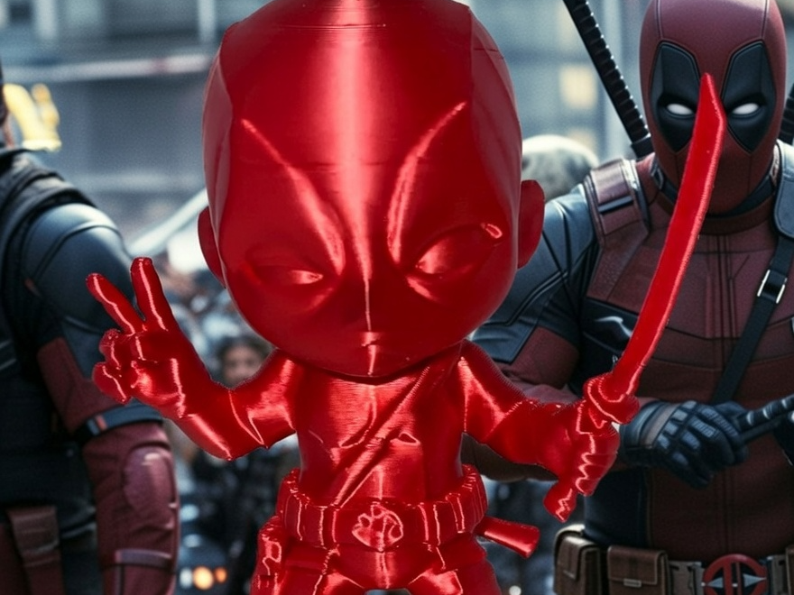 Deadpool Chibi avec Katana et Signe de Paix 