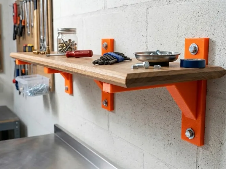 Heavy Duty 3D Printed Neon Orange Shelf Bracket