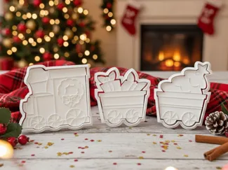 Cortadores de galleta en forma de tren navideño