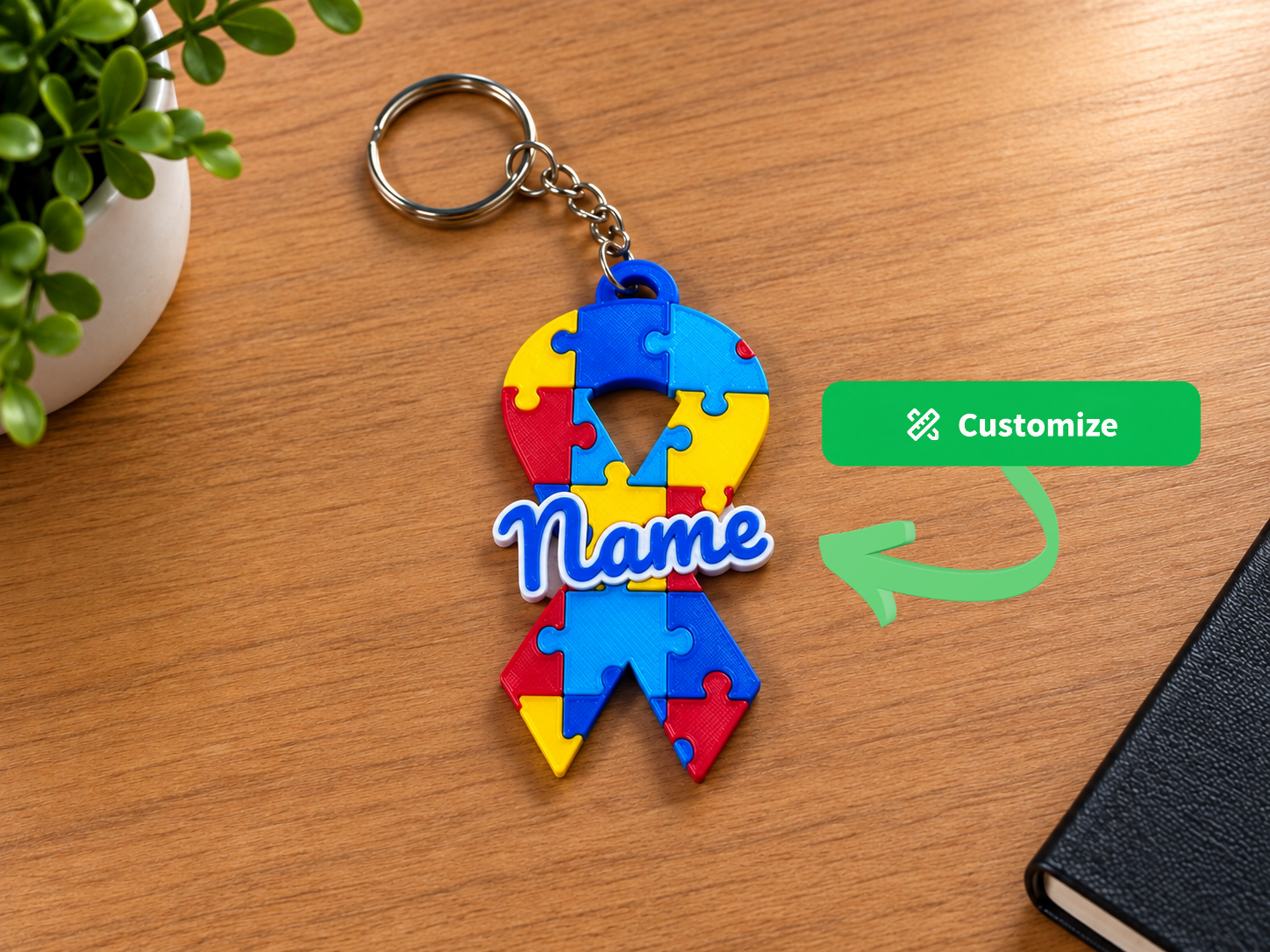 Customizable Autism Awareness Ribbon Keychain 3D model by MakerSky