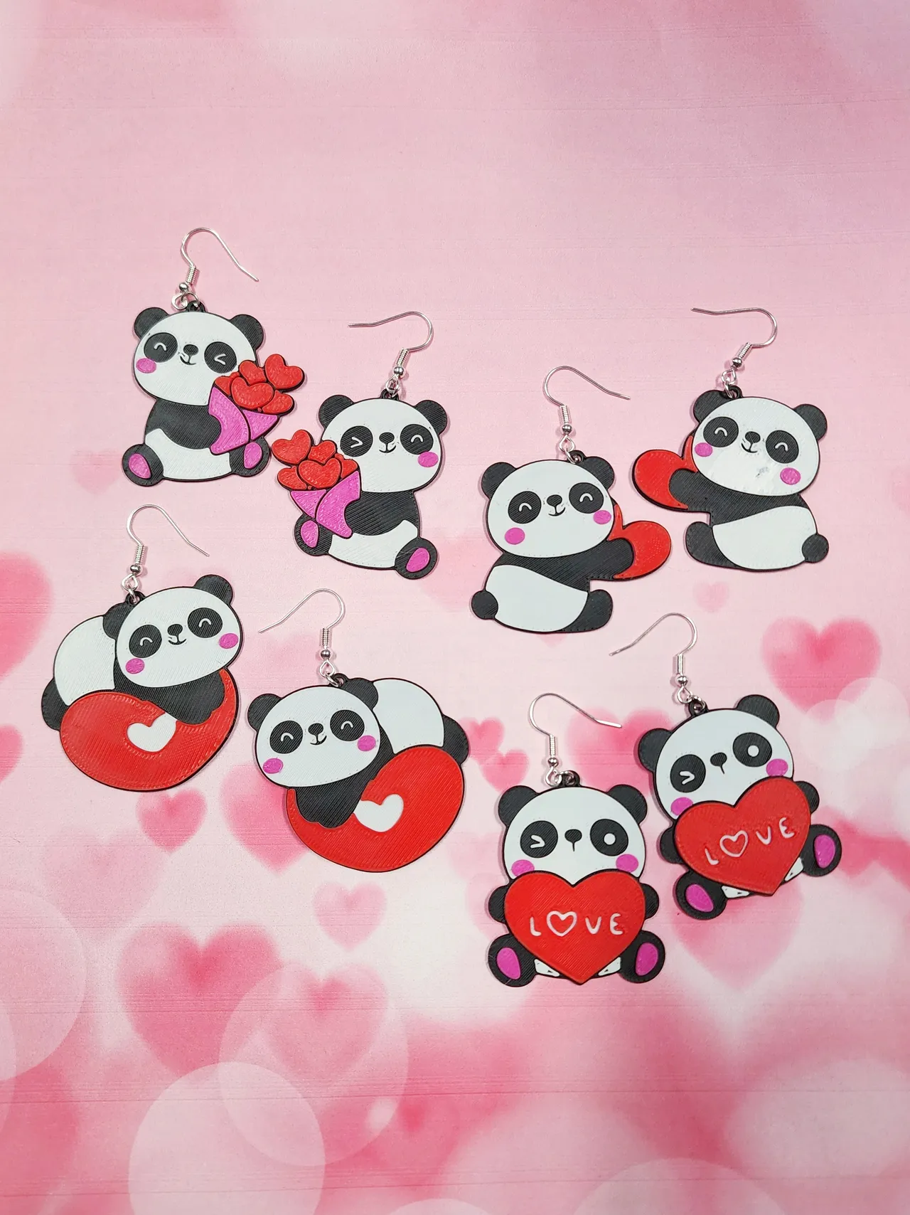 Valentine's Panda Earrings, No AMS, Quick Print view 2