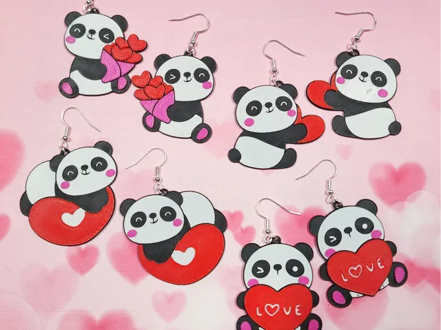 Valentine's Panda Earrings, No AMS, Quick Print