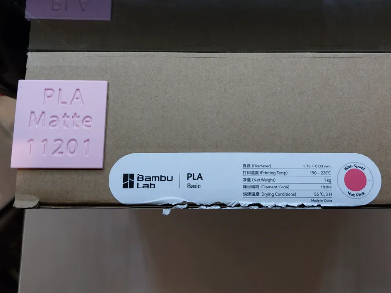 Etiquette identification carton filament BambuLab