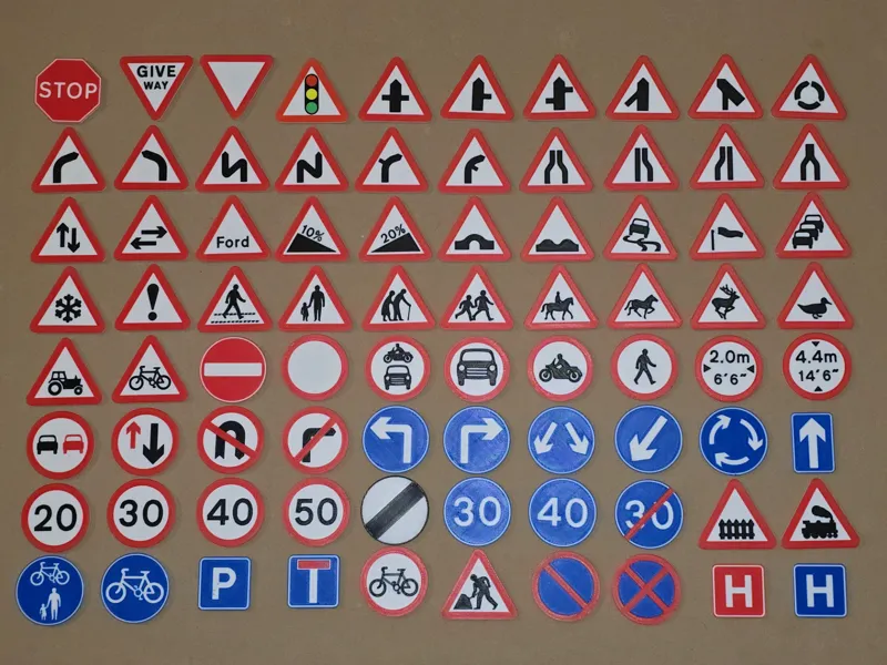 Miniature UK traffic signs ADI teaching aid