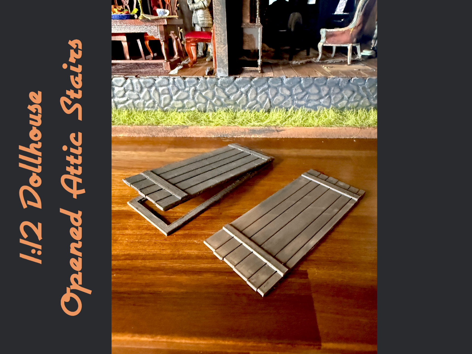 1:12 Dollhouse Attic Door with Stairs 3D model
