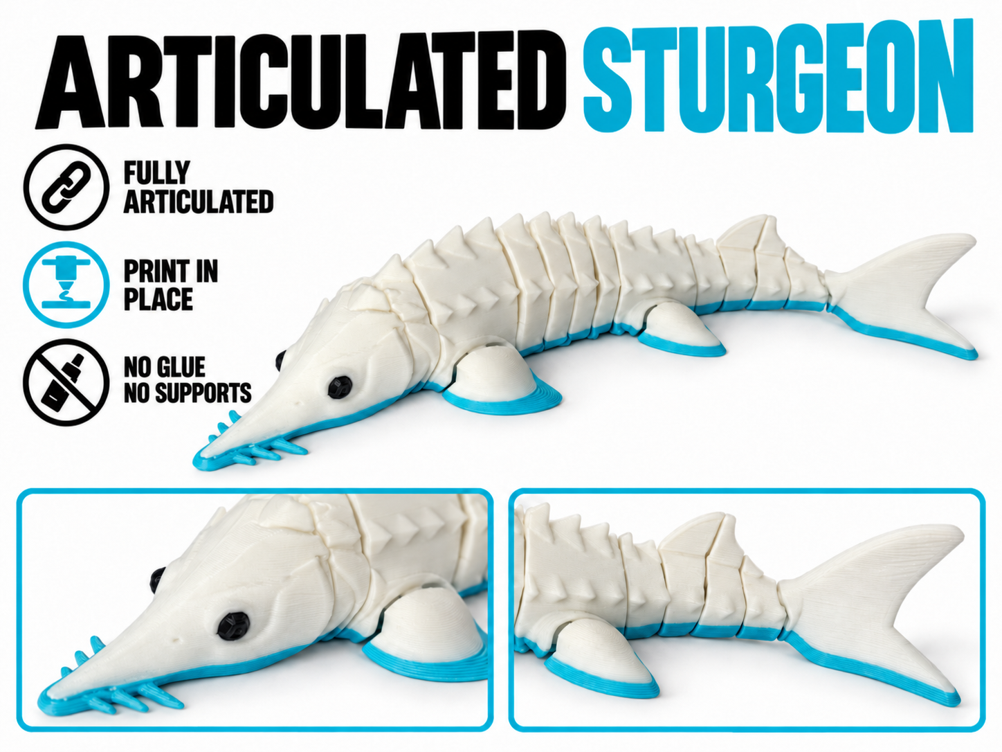 Flexible Sturgeon Fish - Articulated - 3D printed Other Toys & Games, in stock in India