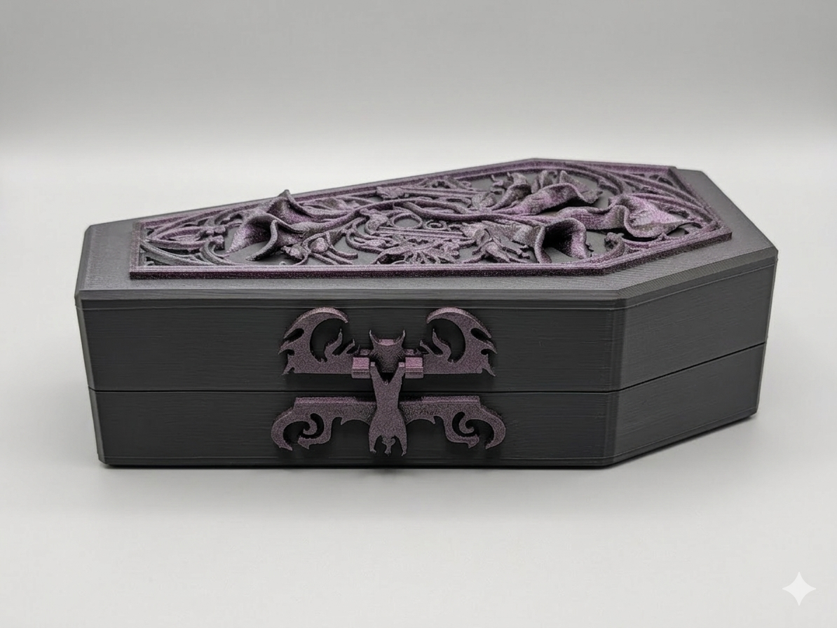 Goth Ring Jewelry Box w/ Calla Lilies & Bat Latch