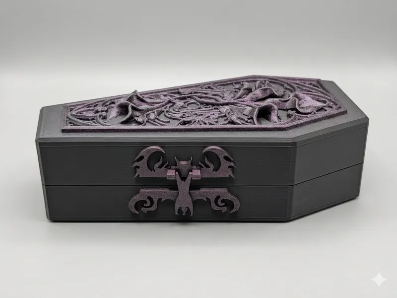 Goth Ring Jewelry Box w/ Calla Lilies & Bat Latch