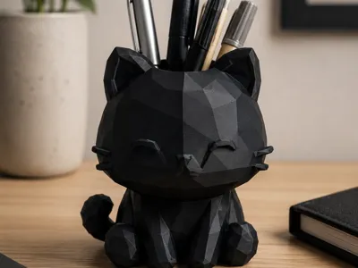 Low poly cat pen holder