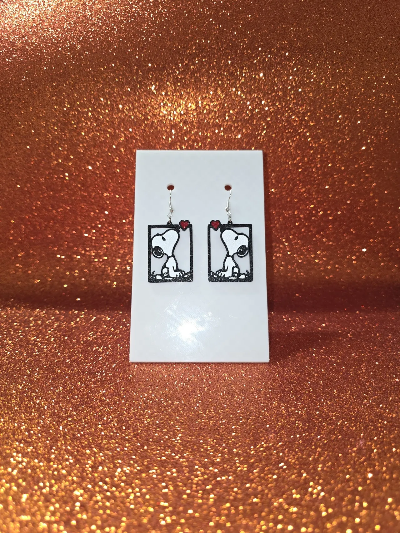 Snoopy heart earrings view 2