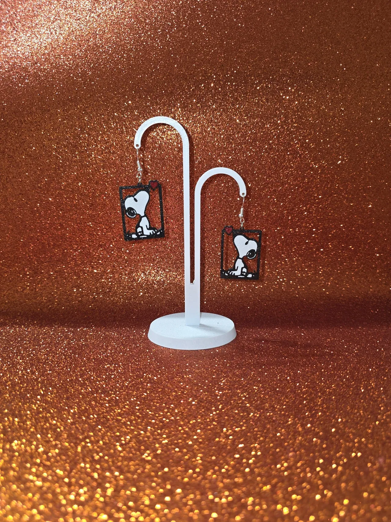 Snoopy heart earrings view 3