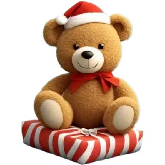 Teddy bear with Santa hat.