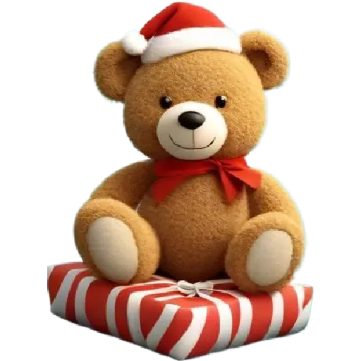 Teddy bear with Santa hat.