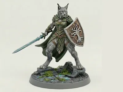 Tabaxi Lynx Druid/Ranger D&D Miniature (43mm)