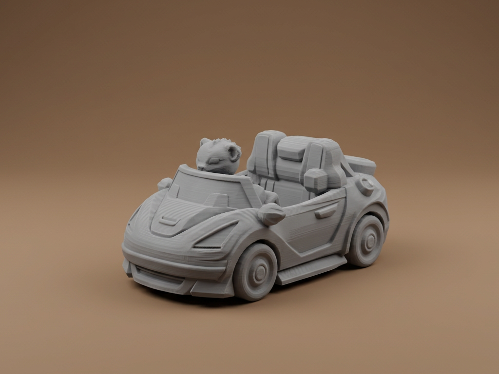 Cute Bear in Car – Mini Figurine