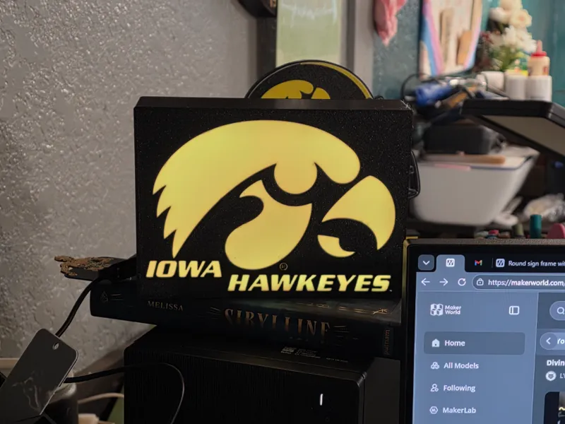 Iowa Hawkeye Light Box Hang or desktop