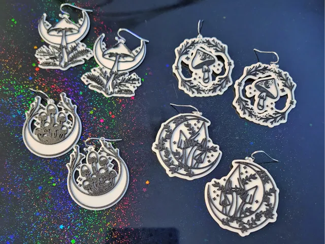 Mushrooms & Moons Earrings, Quick Print