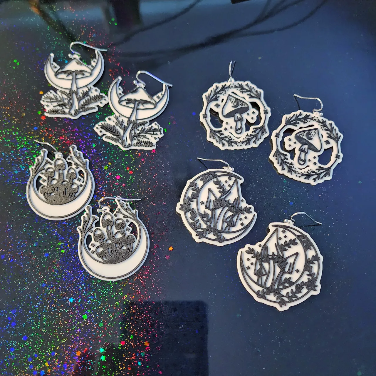 Mushrooms & Moons Earrings, Quick Print view 3