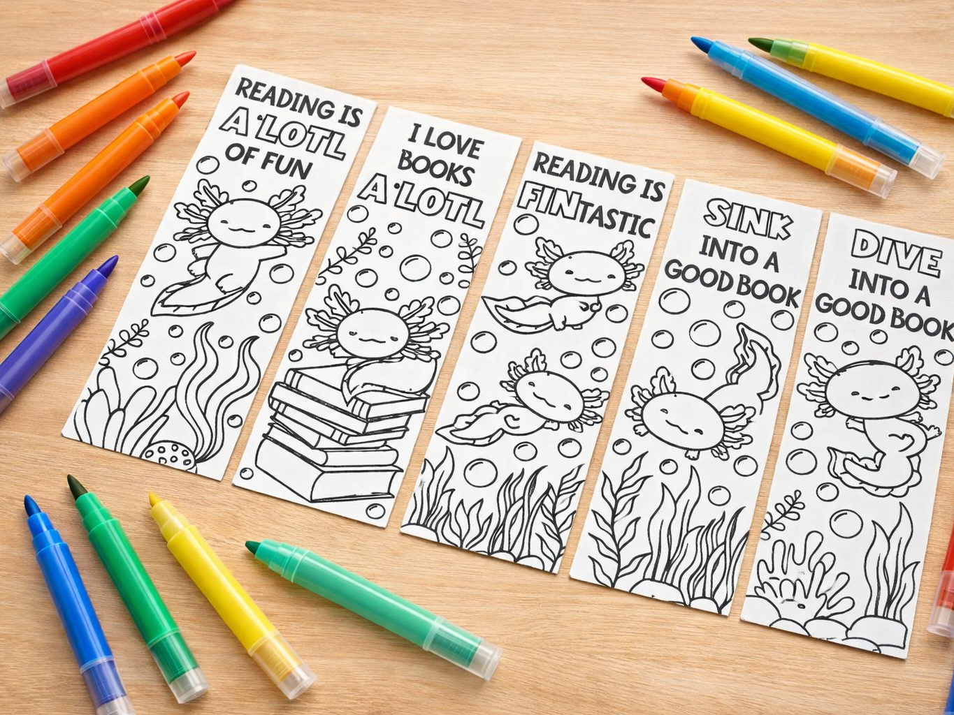 axolotl coloring bookmark