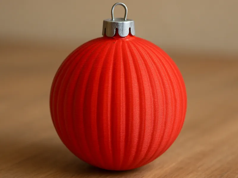 Red ribbed Xmas ball bauble 3D printed decoration