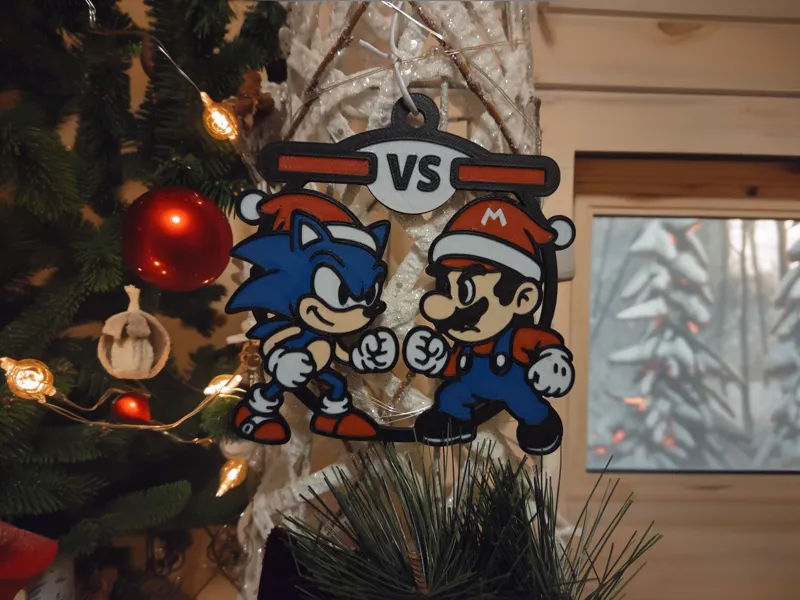 Sonic VS Mario ornamento árbol de navidad