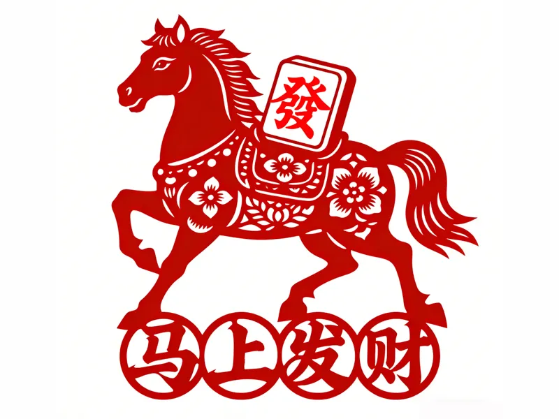 骏马马上发财窗花剪纸 新年装饰 春节装饰 过年装饰  2026年 马年装饰 窗户装饰