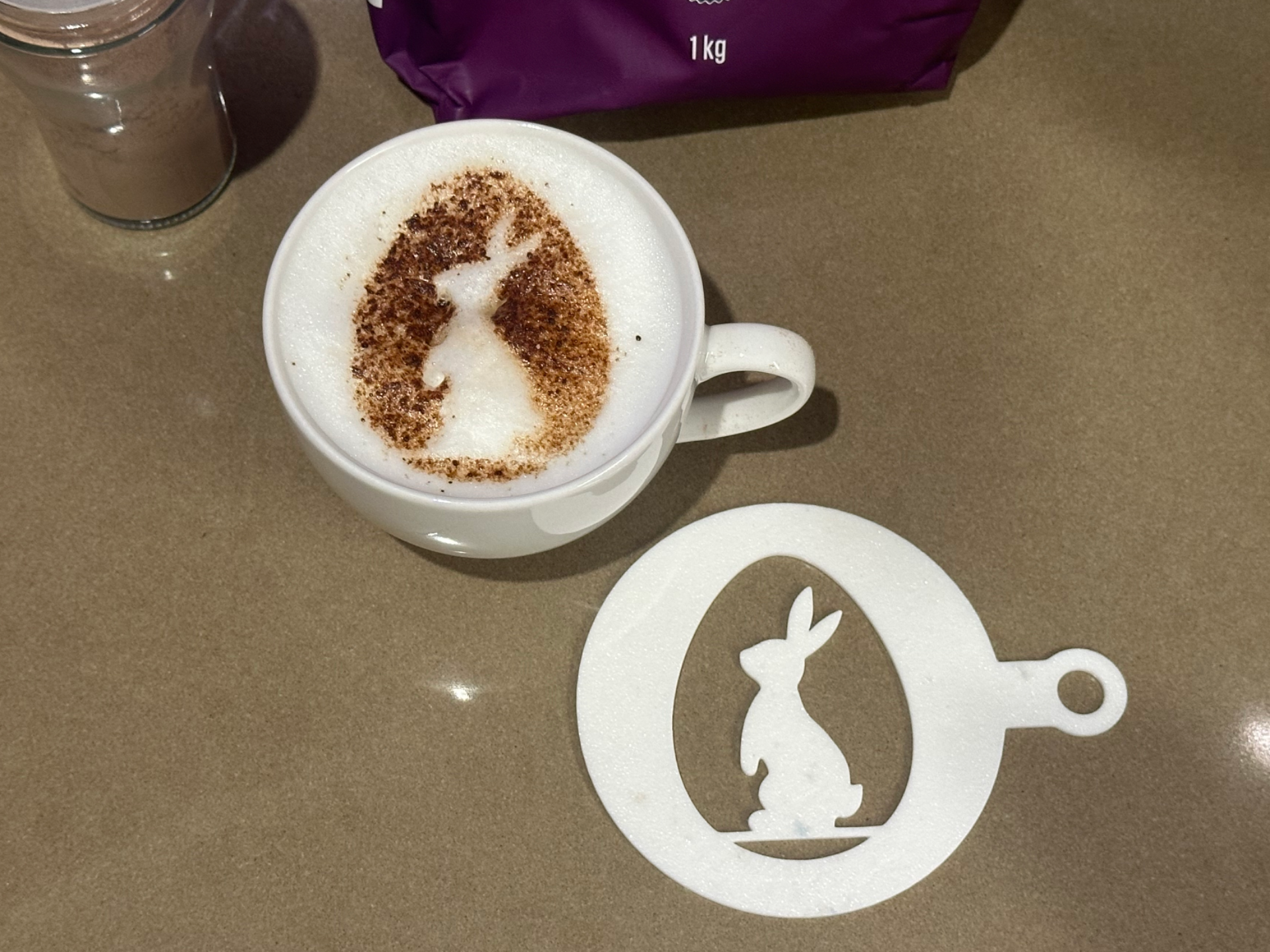 Easter Bunny in Egg Coffee Stencil  Cappuccino art